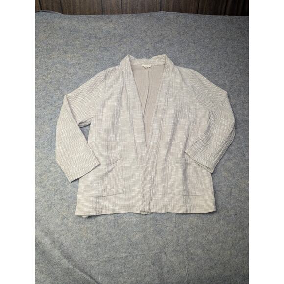 Eileen Fisher Women Natural Kimono Jacket Rhythmic Cotton Slub Beige Size XL - Picture 2 of 7